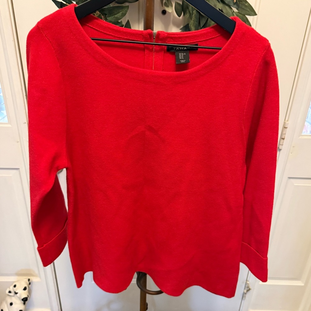 Tahari Classic Bright Red Soft Sweater with Zipper LS XL
